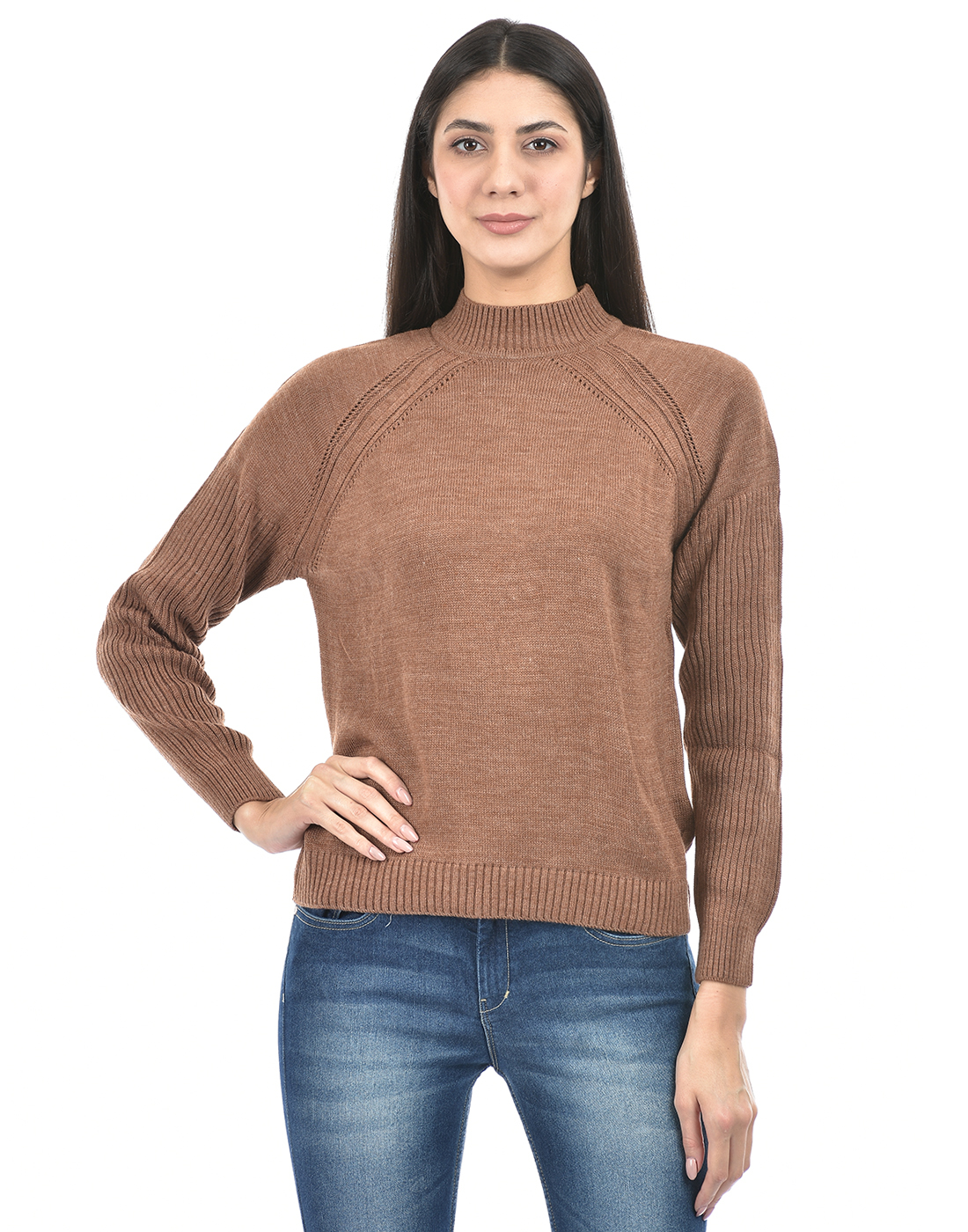 Numero Uno Women Self Design Brown Sweater